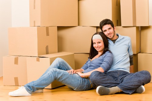 Prepared moving boxes and packing supplies for a local house move