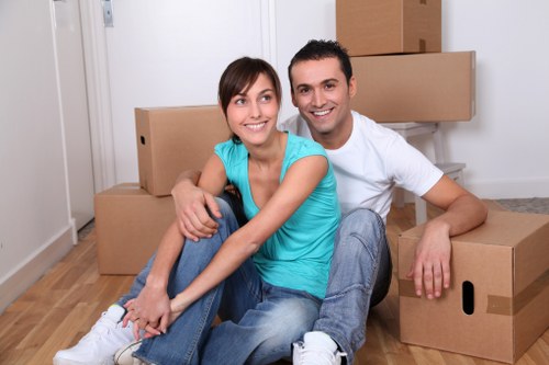 Household boxes prepared for a move in Wimbledon